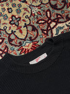 8 Seconds Korean Black Cotton Chunky Ribbed Knit Crewneck Sweater - XL