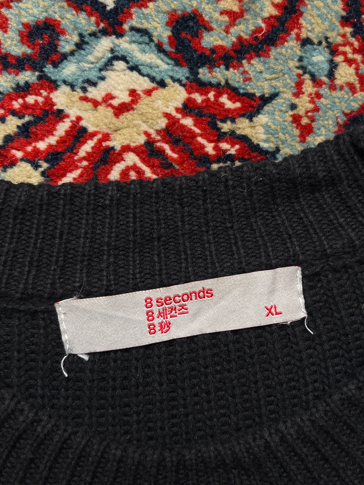 8 Seconds Korean Black Cotton Chunky Ribbed Knit Crewneck Sweater - XL