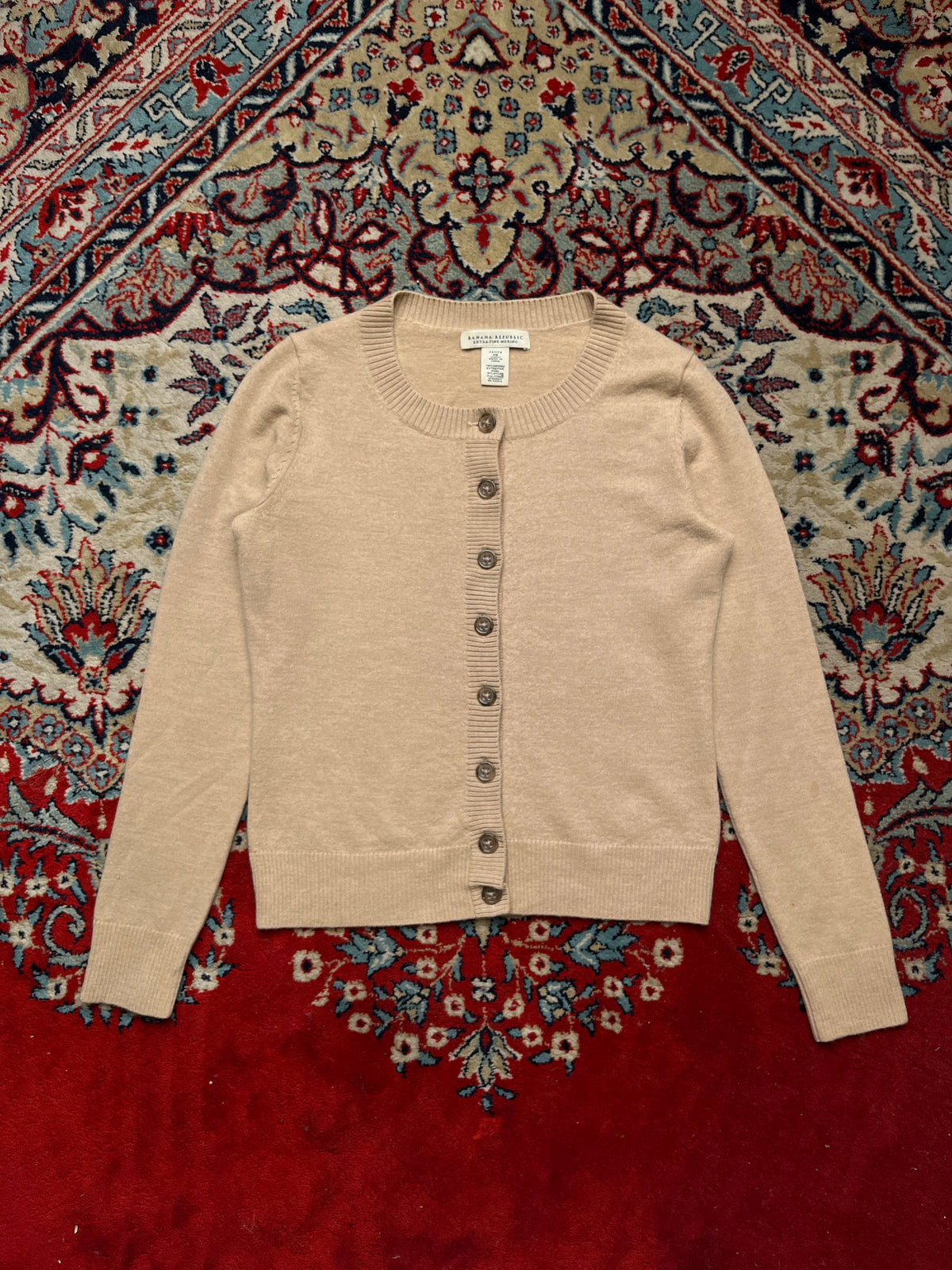 Banana Republic Extra Fine Merino Wool Beige Button-Front Cardigan - S
