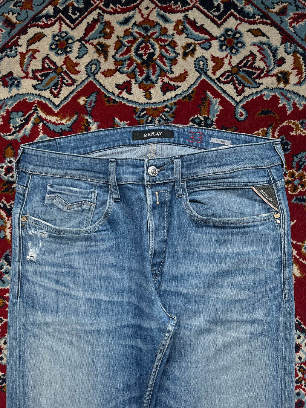 Replay Newbill Straight Fit Medium Washed Distressed JEANS - 34