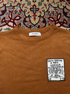 Keith Haring Graphic Art Patch Brown Crewneck Knit Sweater - M