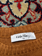 Keith Haring Graphic Art Patch Brown Crewneck Knit Sweater - M