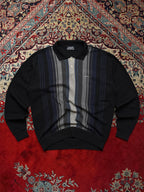 Vintage Crocodile Vertical Striped Embroidered Logo Polo Knit Sweater - L