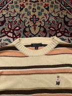 WHO.A.U 20th Anniversary Embroidered Steve Bear Striped Crewneck Knit Sweater - M