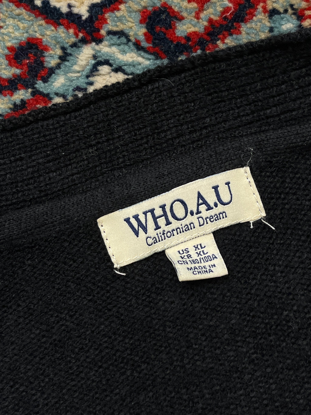 WHO.A.U Californian Dream Black Steve Bear Embroidered Knit Cardigan - M