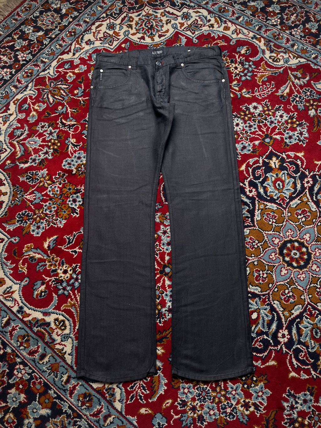 Armani Jeans Herringbone Linen Blend Straight Fit Black JEANS - 36