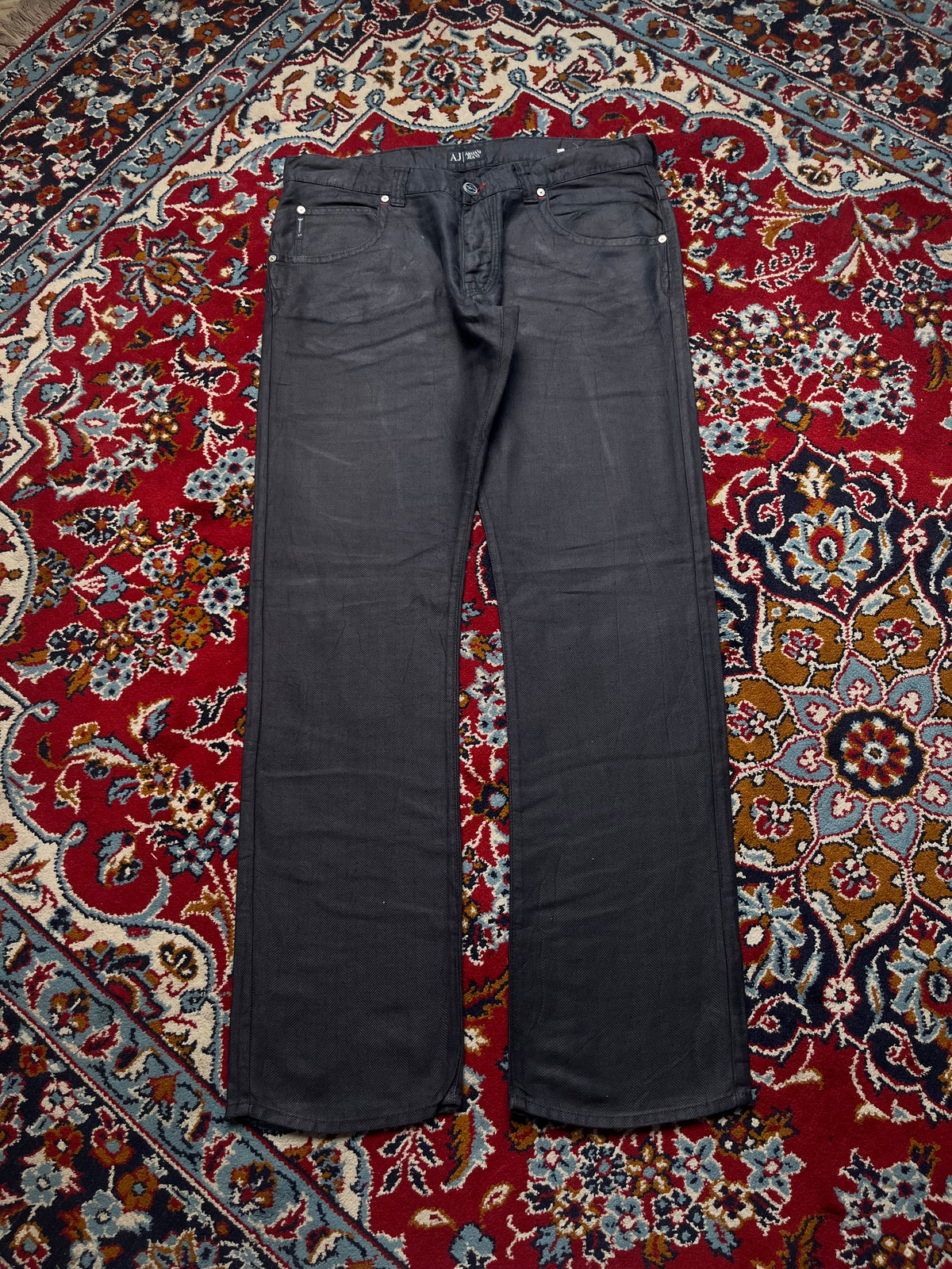 Armani Jeans Herringbone Linen Blend Straight Fit Black JEANS - 36