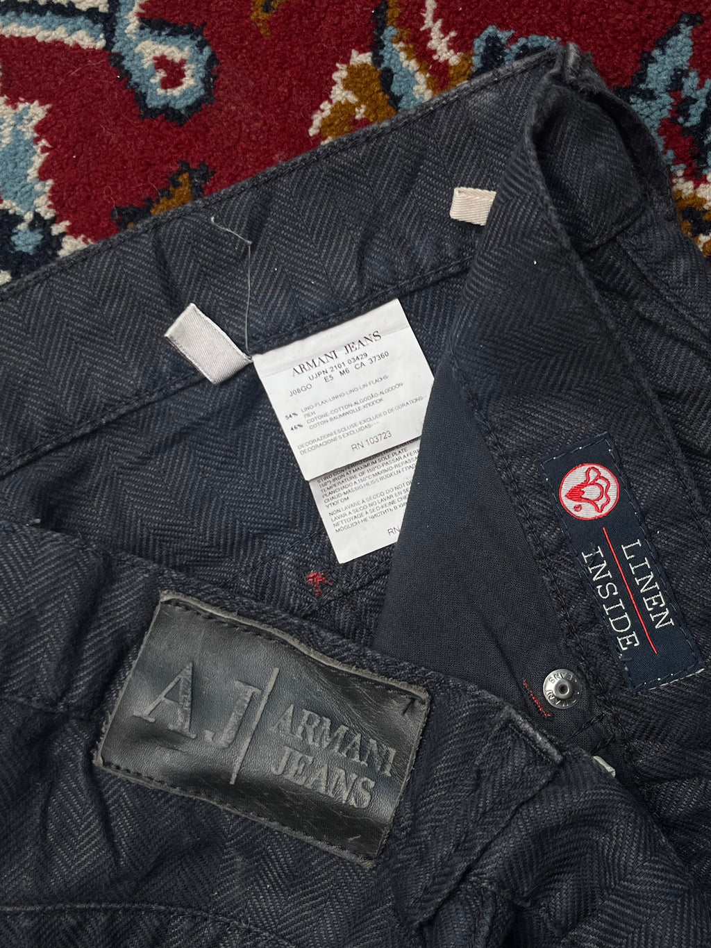Armani Jeans Herringbone Linen Blend Straight Fit Black JEANS - 36