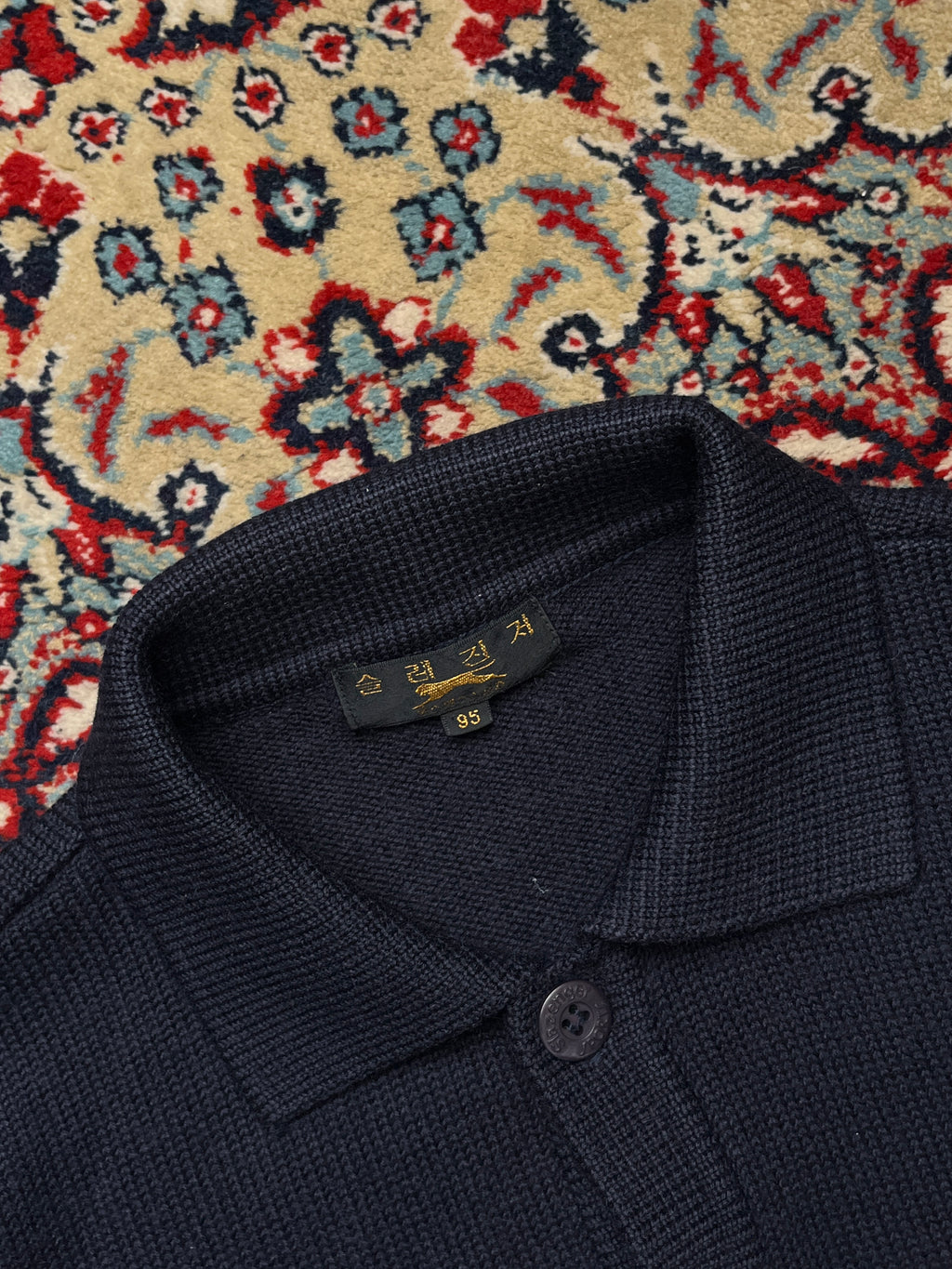 Slazenger Navy Blue Red Striped Button Polo Collar Knit Sweater - M