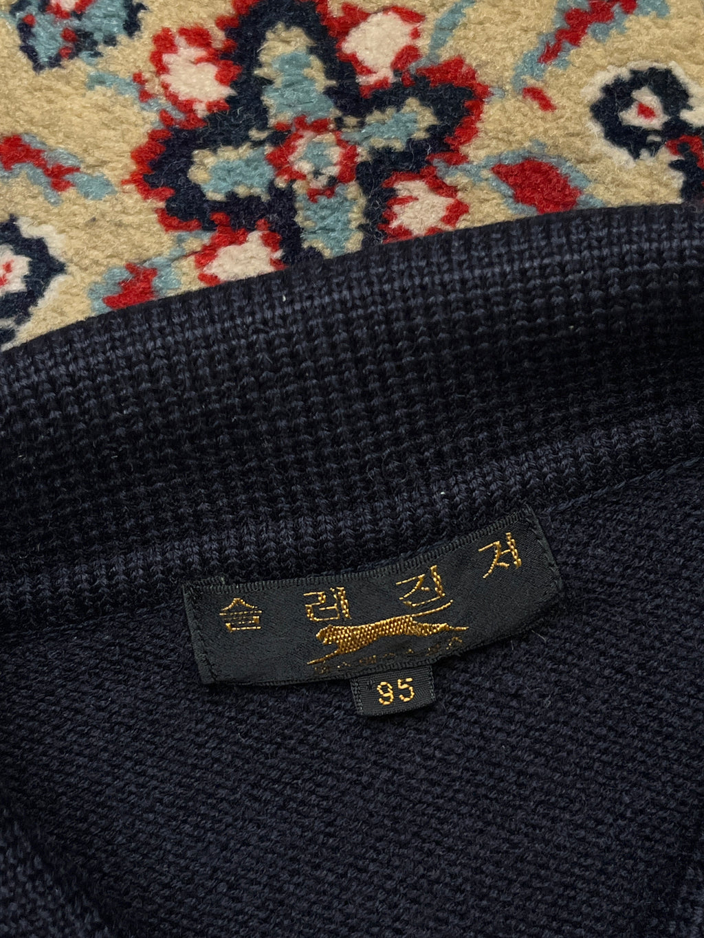 Slazenger Navy Blue Red Striped Button Polo Collar Knit Sweater - M