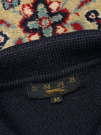 Slazenger Navy Blue Red Striped Button Polo Collar Knit Sweater - M