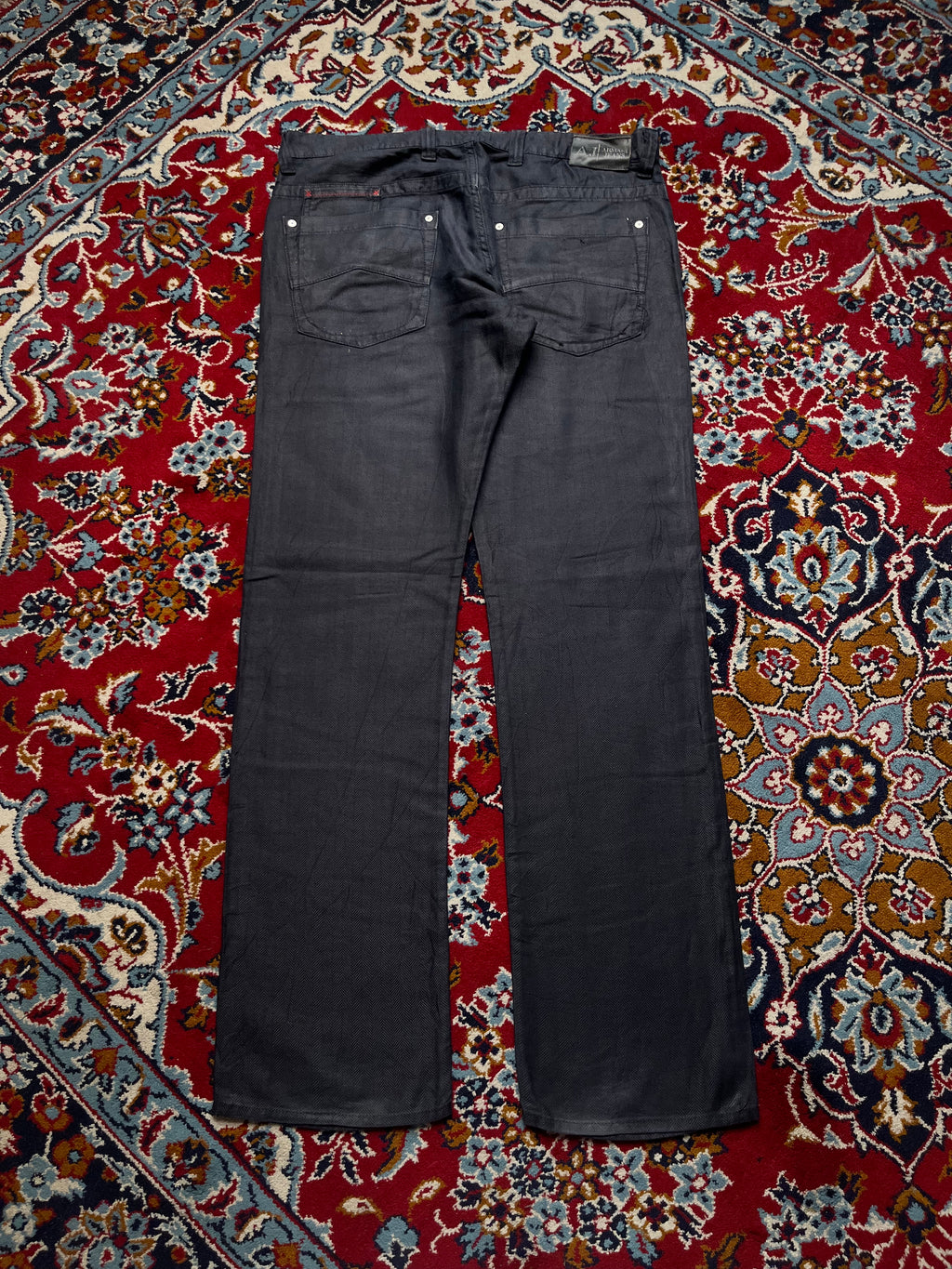 Armani Jeans Herringbone Linen Blend Straight Fit Black JEANS - 36