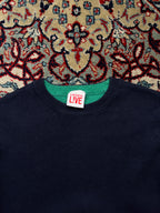 Lacoste L!VE Navy Blue Contrast Green Lining Knit Crewneck Sweater - M