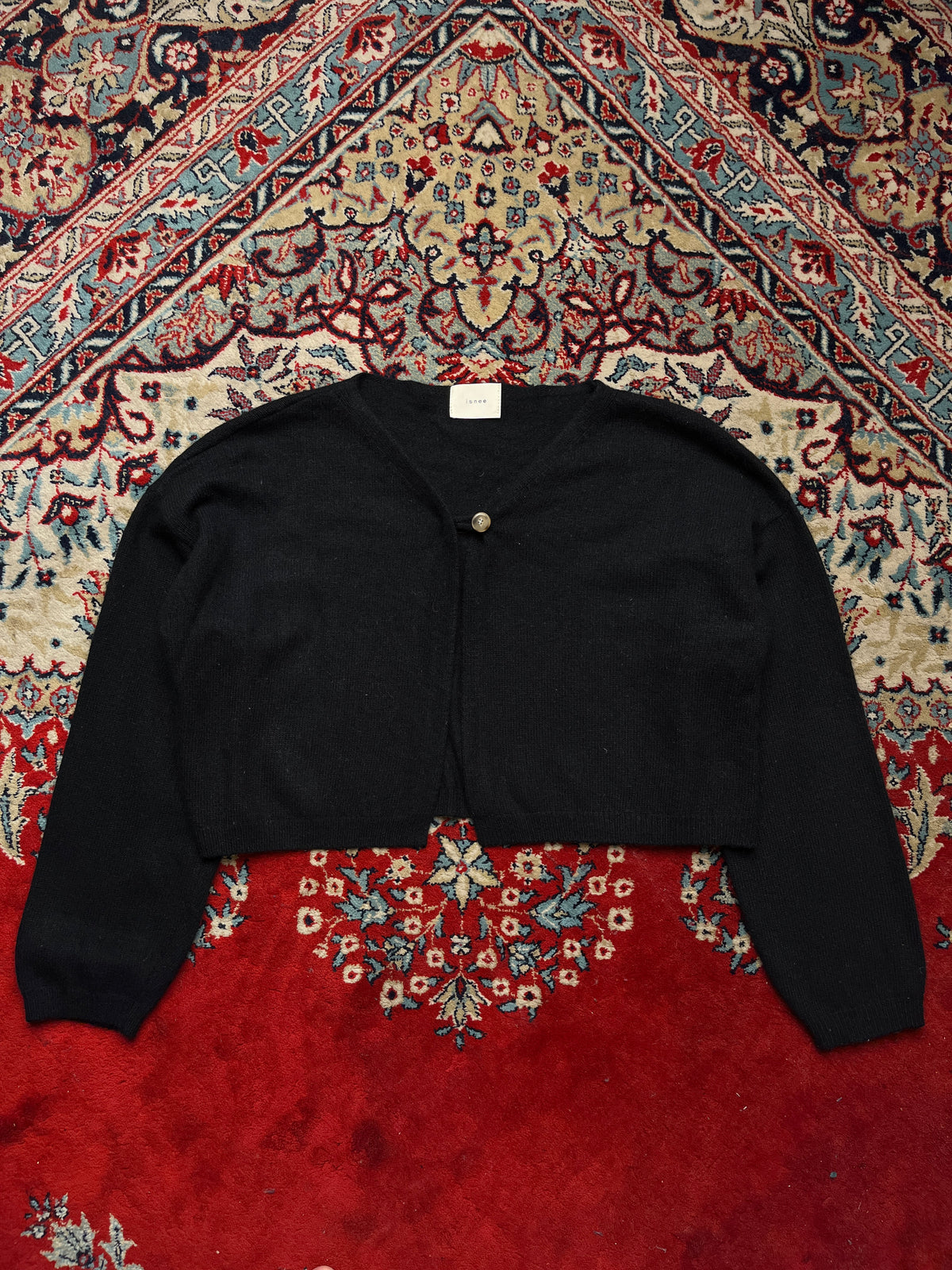isnee Womens Black Single Button Cropped Knit Cardigan - M