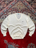 Vintage Crocodile Cream V-Neck Knit Sweater - L