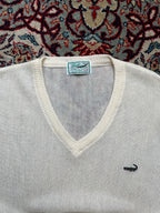 Vintage Crocodile Cream V-Neck Knit Sweater - L