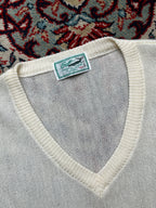 Vintage Crocodile Cream V-Neck Knit Sweater - L