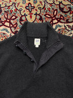 GAP Charcoal Grey Cotton Button Mock Neck Knit Sweater - M