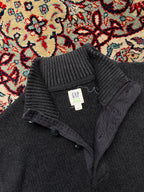 GAP Charcoal Grey Cotton Button Mock Neck Knit Sweater - M