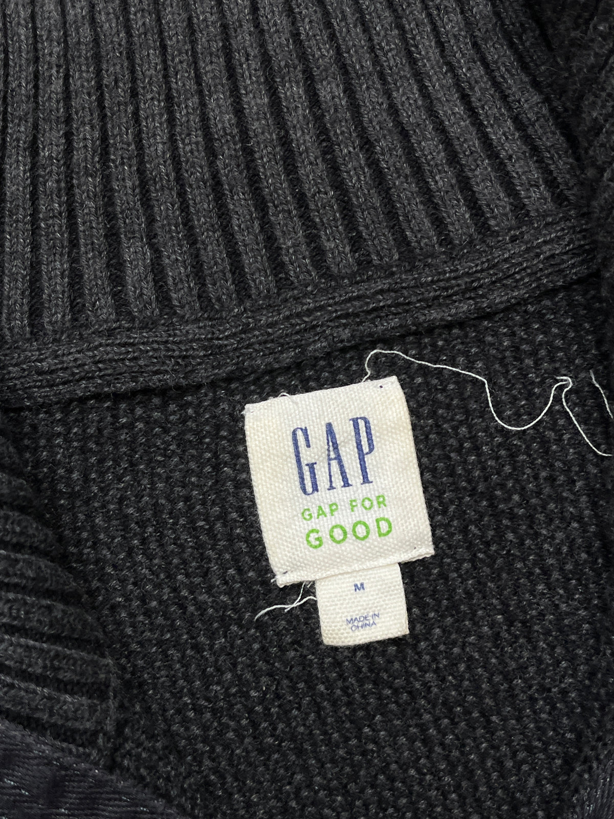GAP Charcoal Grey Cotton Button Mock Neck Knit Sweater - M