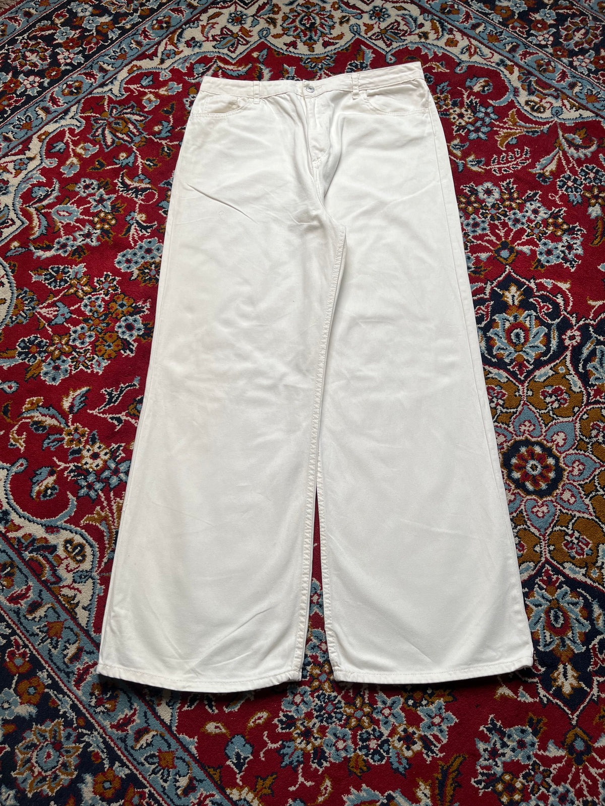 DeFacto High Waist Baggy Fit Solid White JEANS - 34
