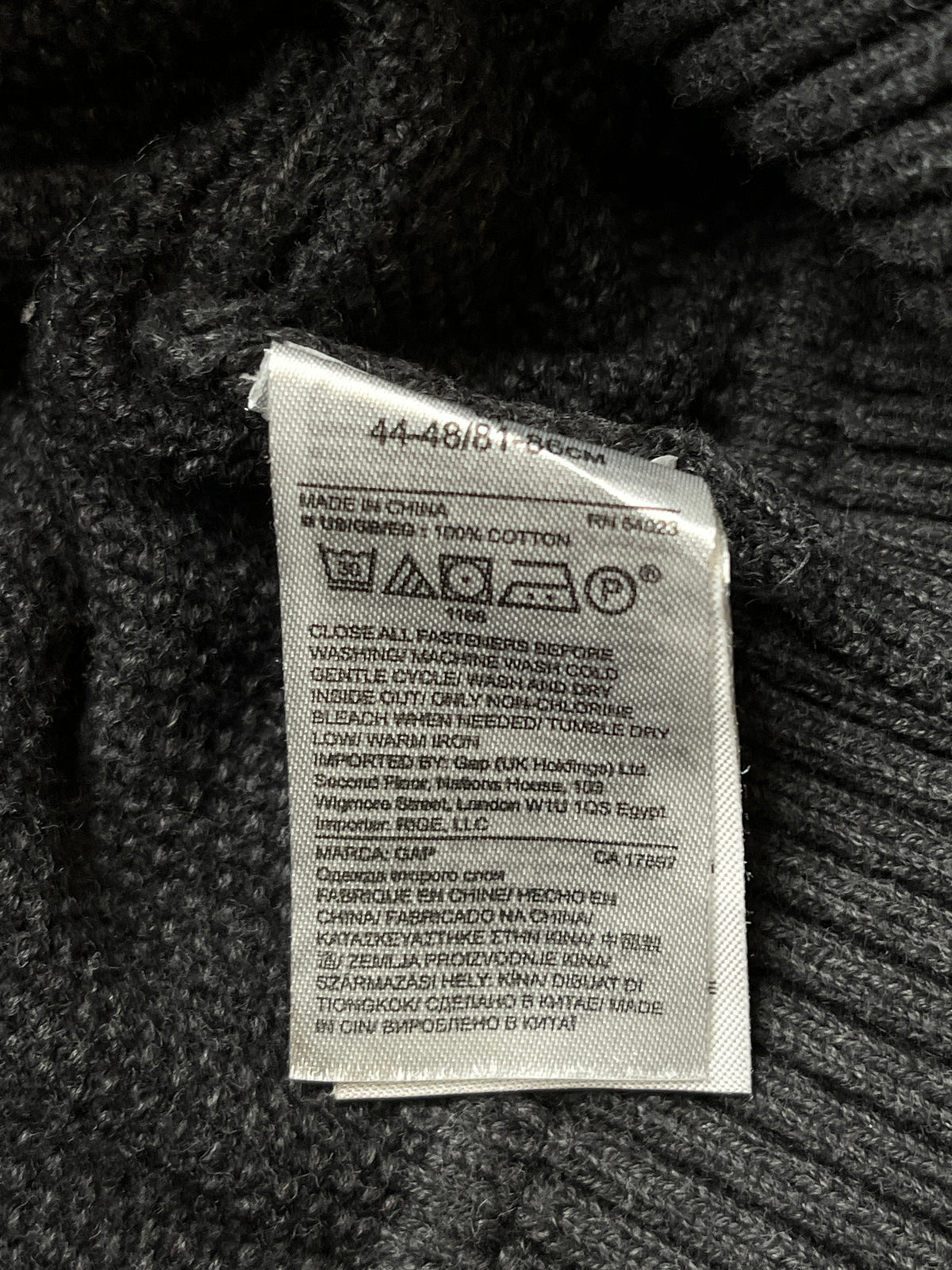GAP Charcoal Grey Cotton Button Mock Neck Knit Sweater - M