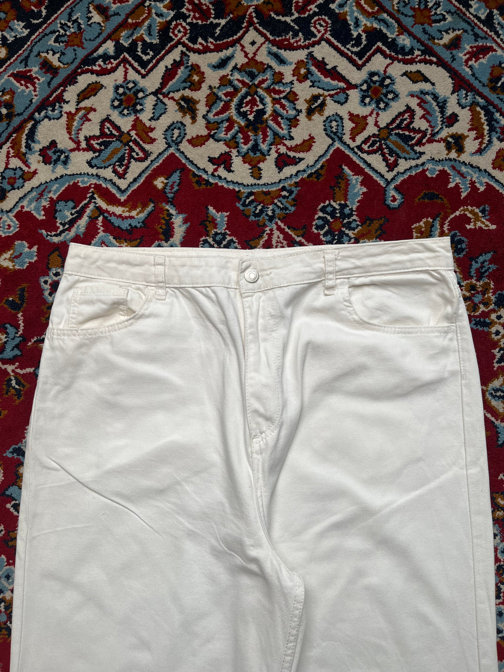 DeFacto High Waist Baggy Fit Solid White JEANS - 34