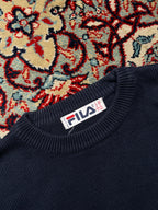 Vintage Fila Navy Blue Embossed Big Logo Knit Crewneck Sweater - M