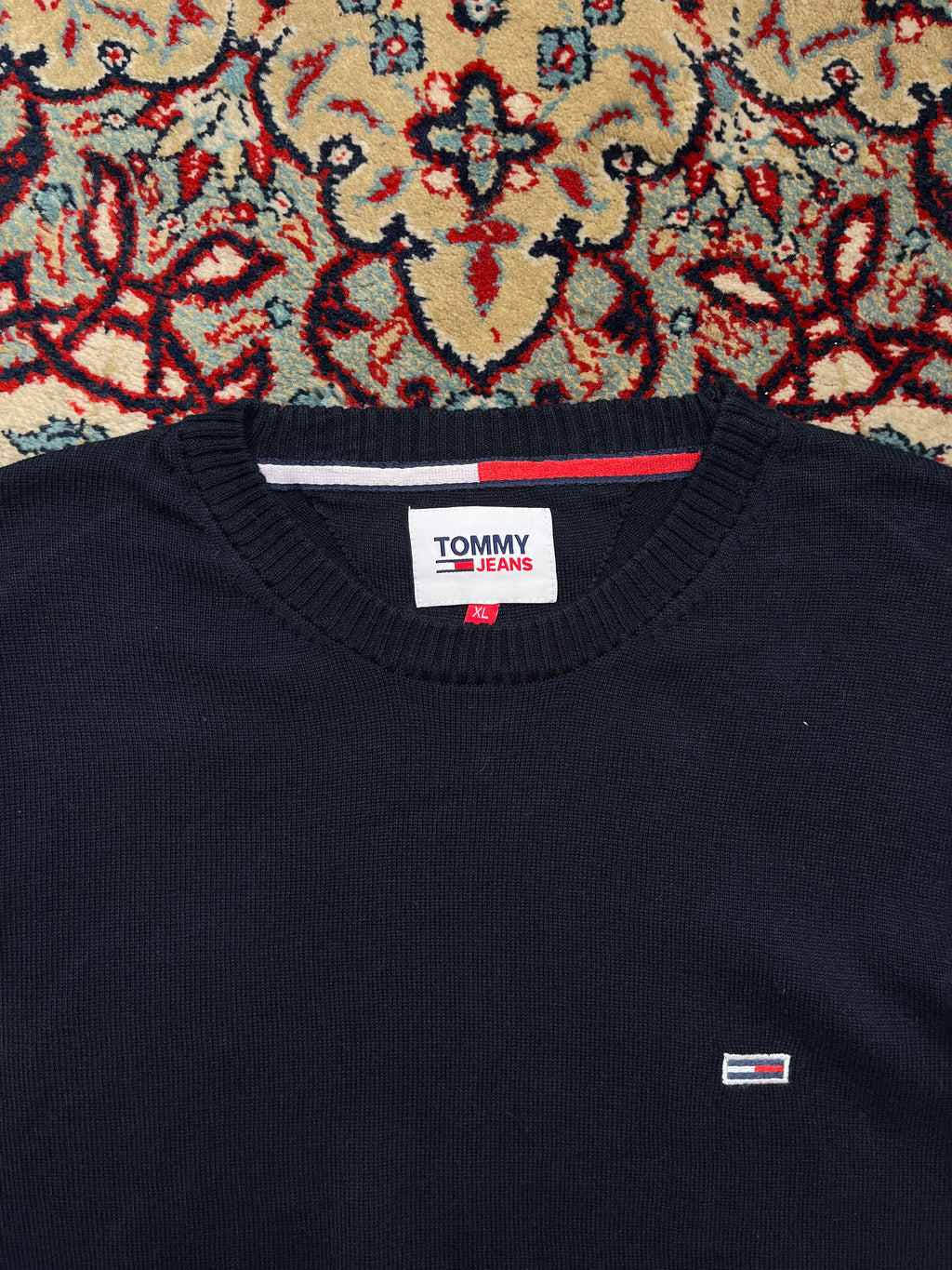 Tommy Jeans Navy Blue Cotton Crewneck Sweater - M