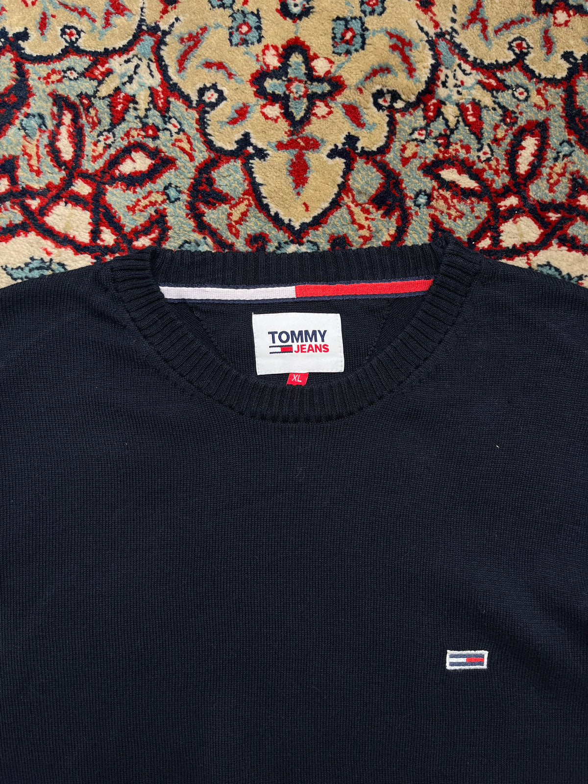 Tommy Jeans Navy Blue Cotton Crewneck Sweater - M