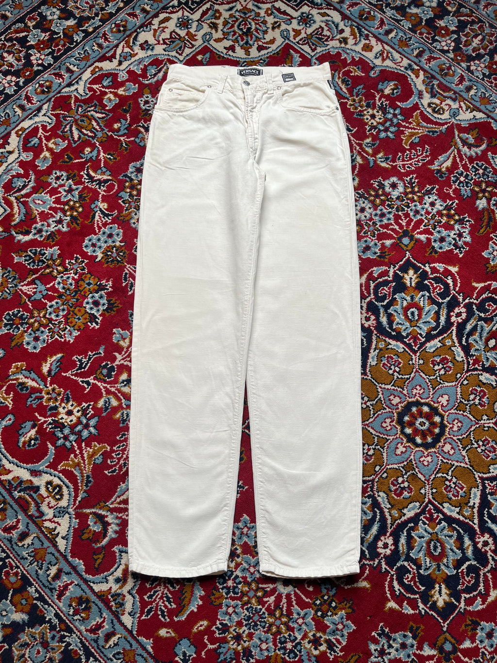 Vintage Versace Jeans Couture Medusa Button Ittierre White Denim JEANS - 30