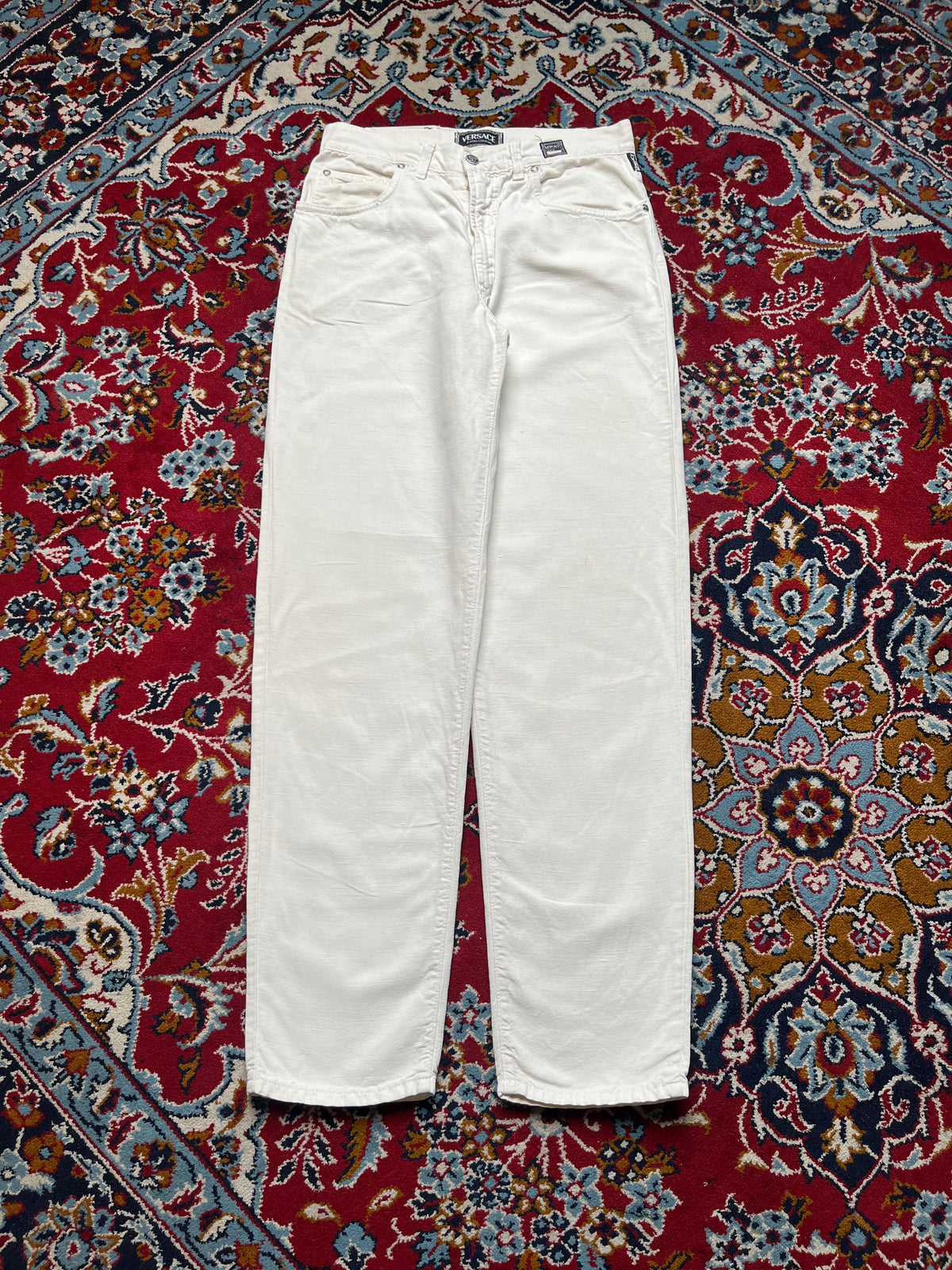 Vintage Versace Jeans Couture Medusa Button Ittierre White Denim JEANS - 30