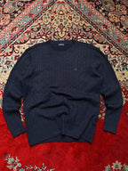Beverly Hills Polo Club Navy Blue Cable Knit Crewneck Sweater - L