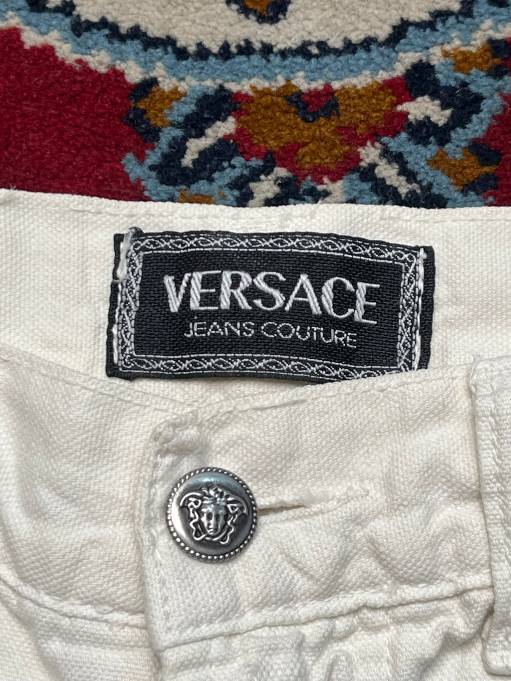 Vintage Versace Jeans Couture Medusa Button Ittierre White Denim JEANS - 30