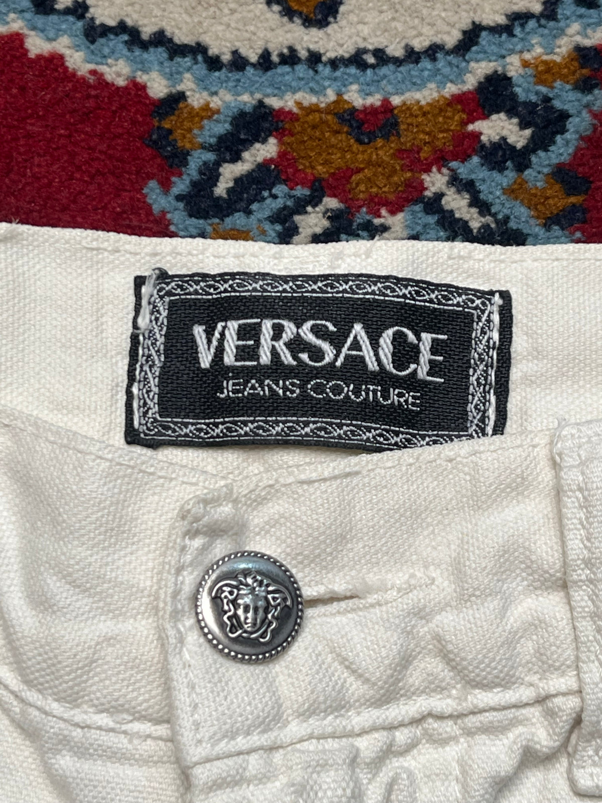 Vintage Versace Jeans Couture Medusa Button Ittierre White Denim JEANS - 30