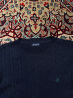 Beverly Hills Polo Club Navy Blue Cable Knit Crewneck Sweater - L