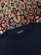 Beverly Hills Polo Club Navy Blue Cable Knit Crewneck Sweater - L