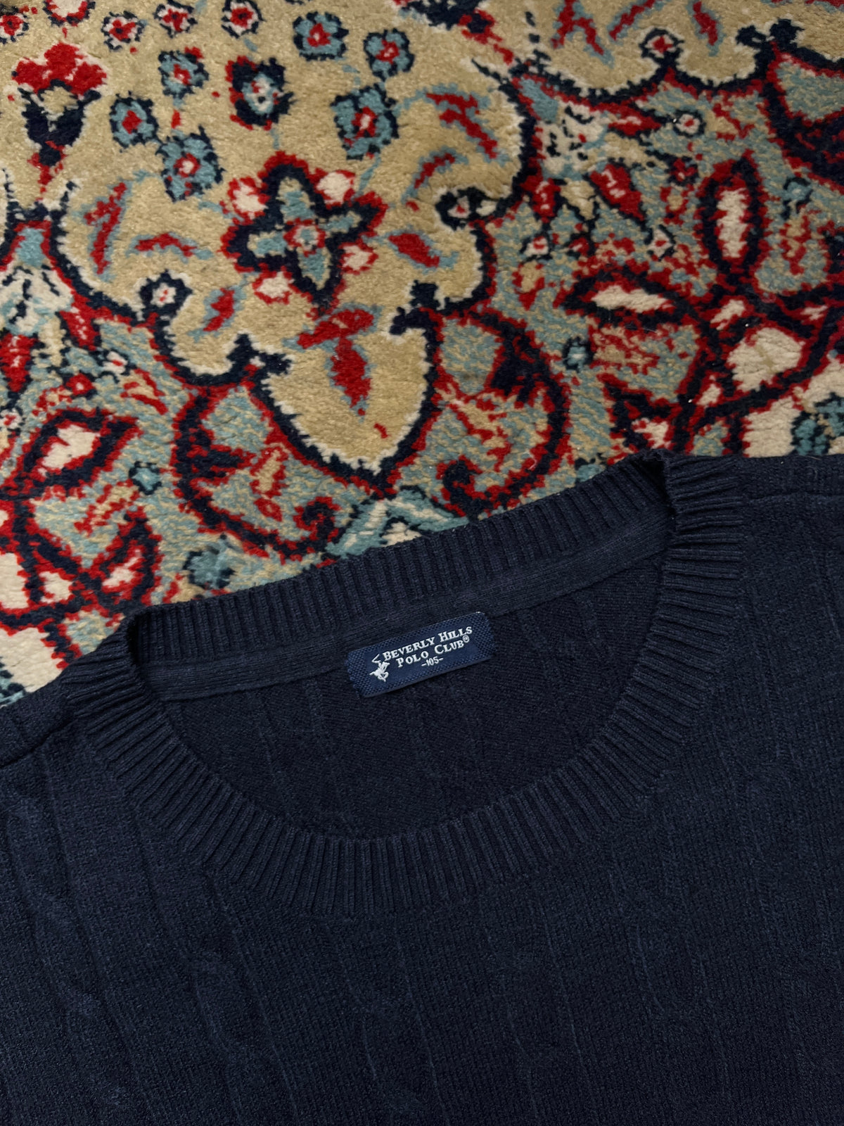 Beverly Hills Polo Club Navy Blue Cable Knit Crewneck Sweater - L