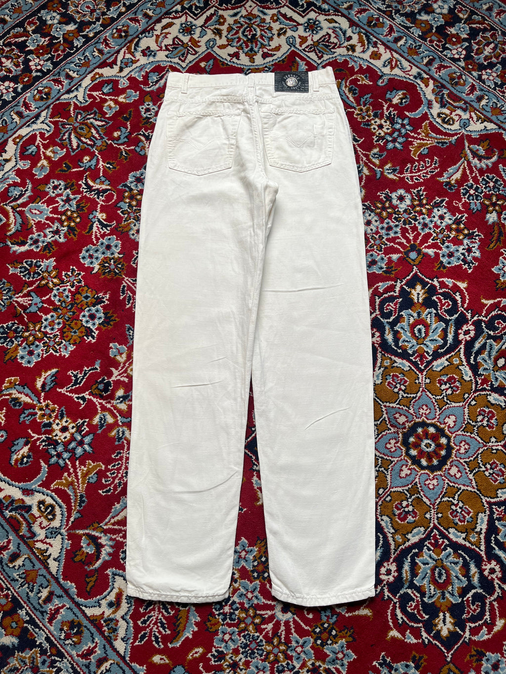 Vintage Versace Jeans Couture Medusa Button Ittierre White Denim JEANS - 30