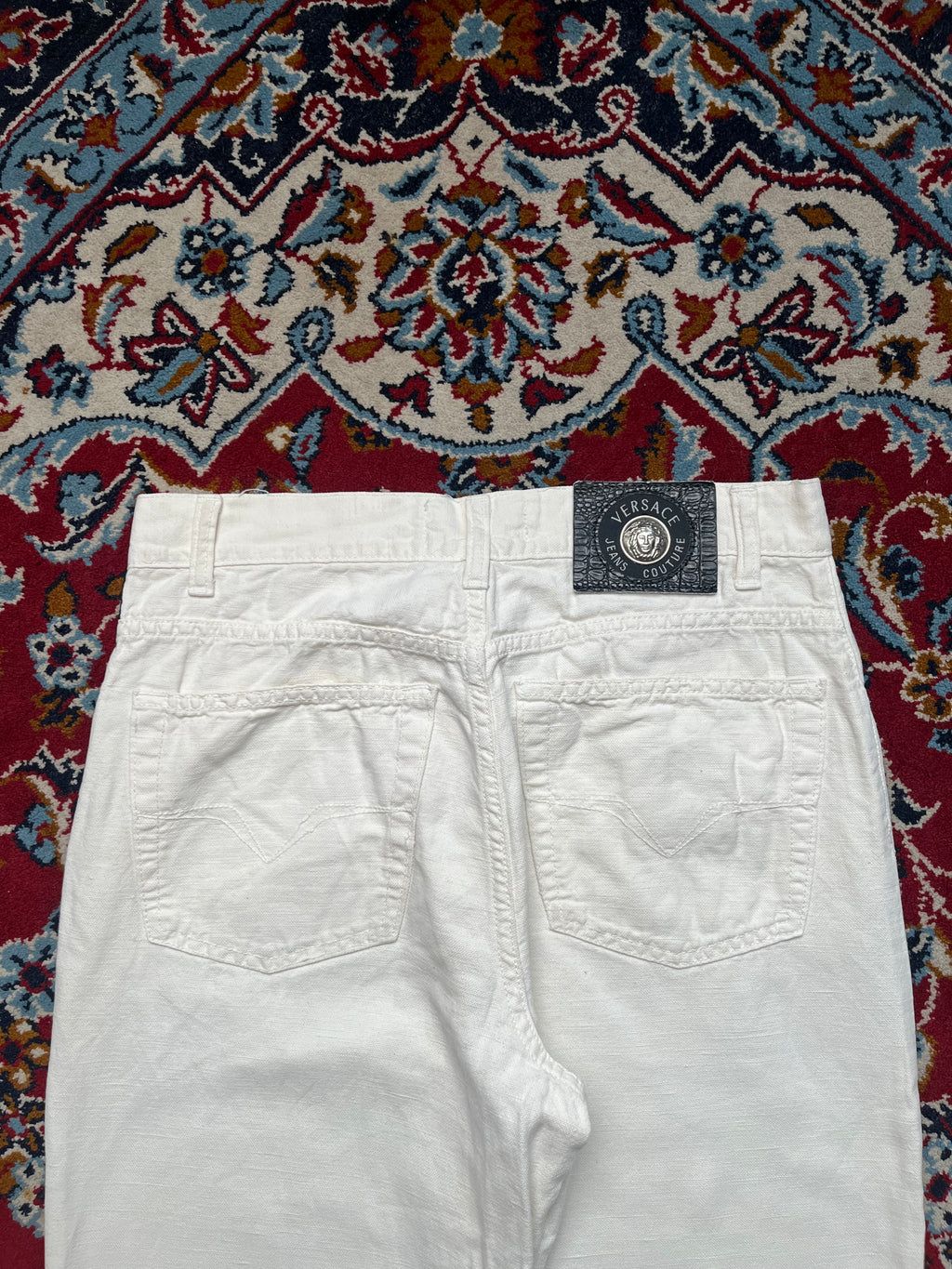 Vintage Versace Jeans Couture Medusa Button Ittierre White Denim JEANS - 30