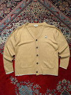 WHO.A.U Californian Dream Beige Steve Bear Embroidered Button Front Knit Cardigan - L