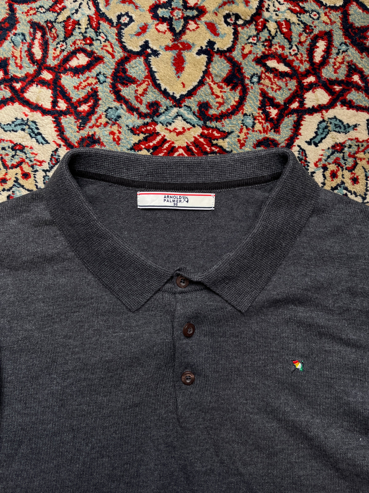 Arnold Palmer Charcoal Grey Acrylic Cotton Blend Knit Polo Shirt - M