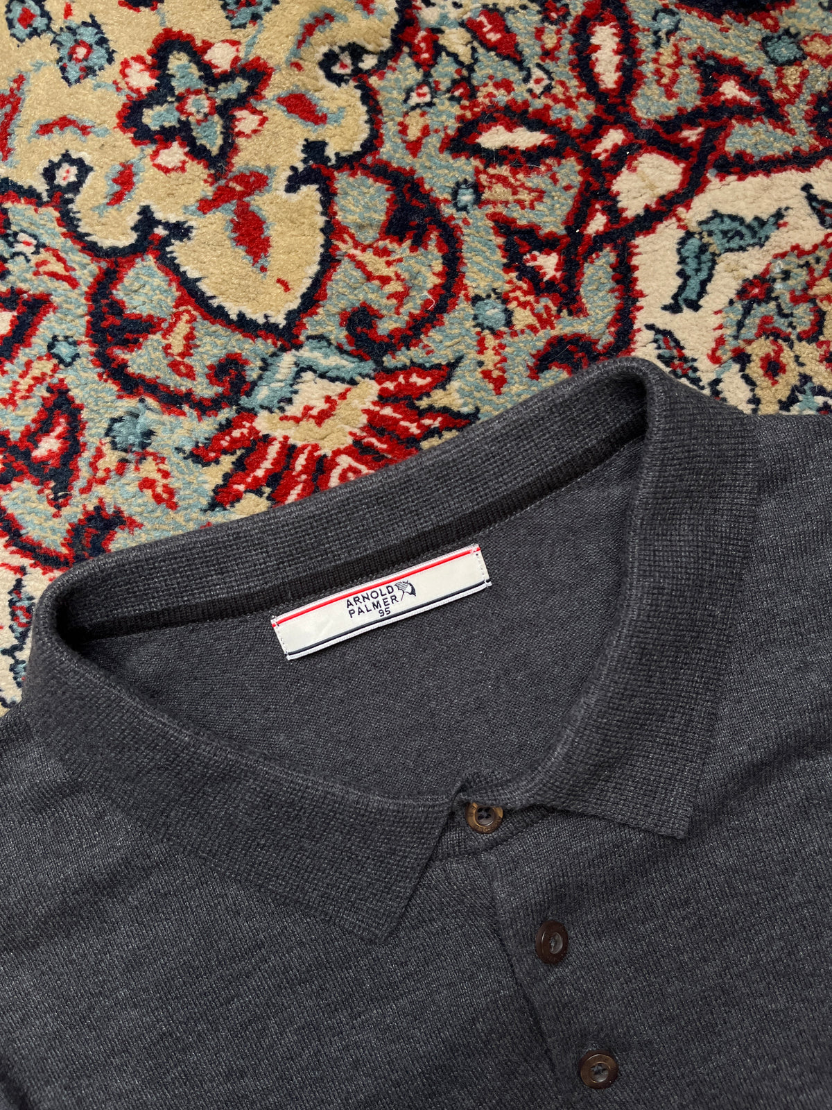 Arnold Palmer Charcoal Grey Acrylic Cotton Blend Knit Polo Shirt - M
