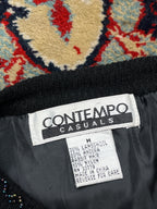 Vintage Contempo Casuals Black Beaded Lambswool Angora Blend Cropped Cardigan - M
