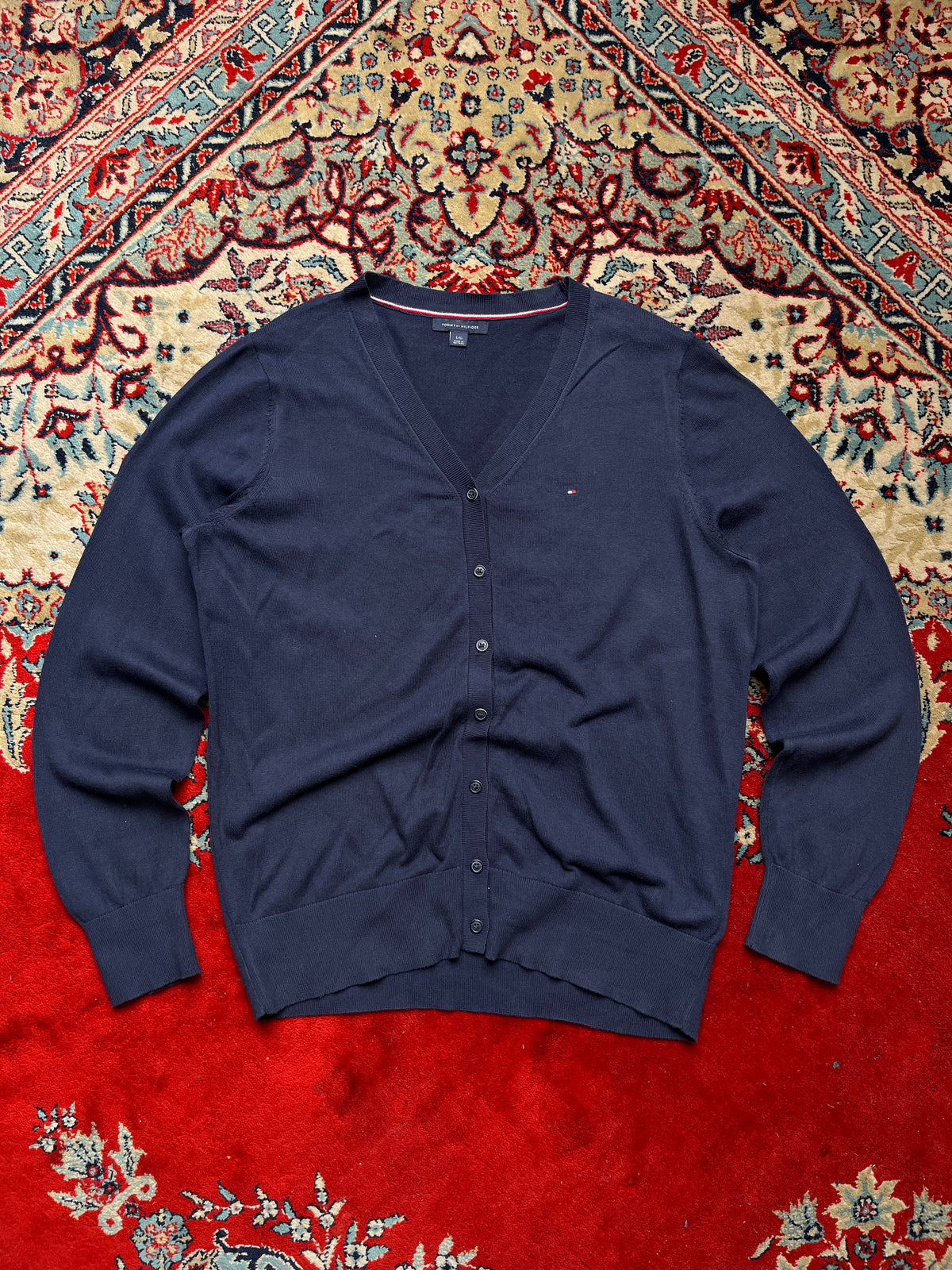 Tommy Hilfiger Navy Blue V-Neck Knit Cardigan - M