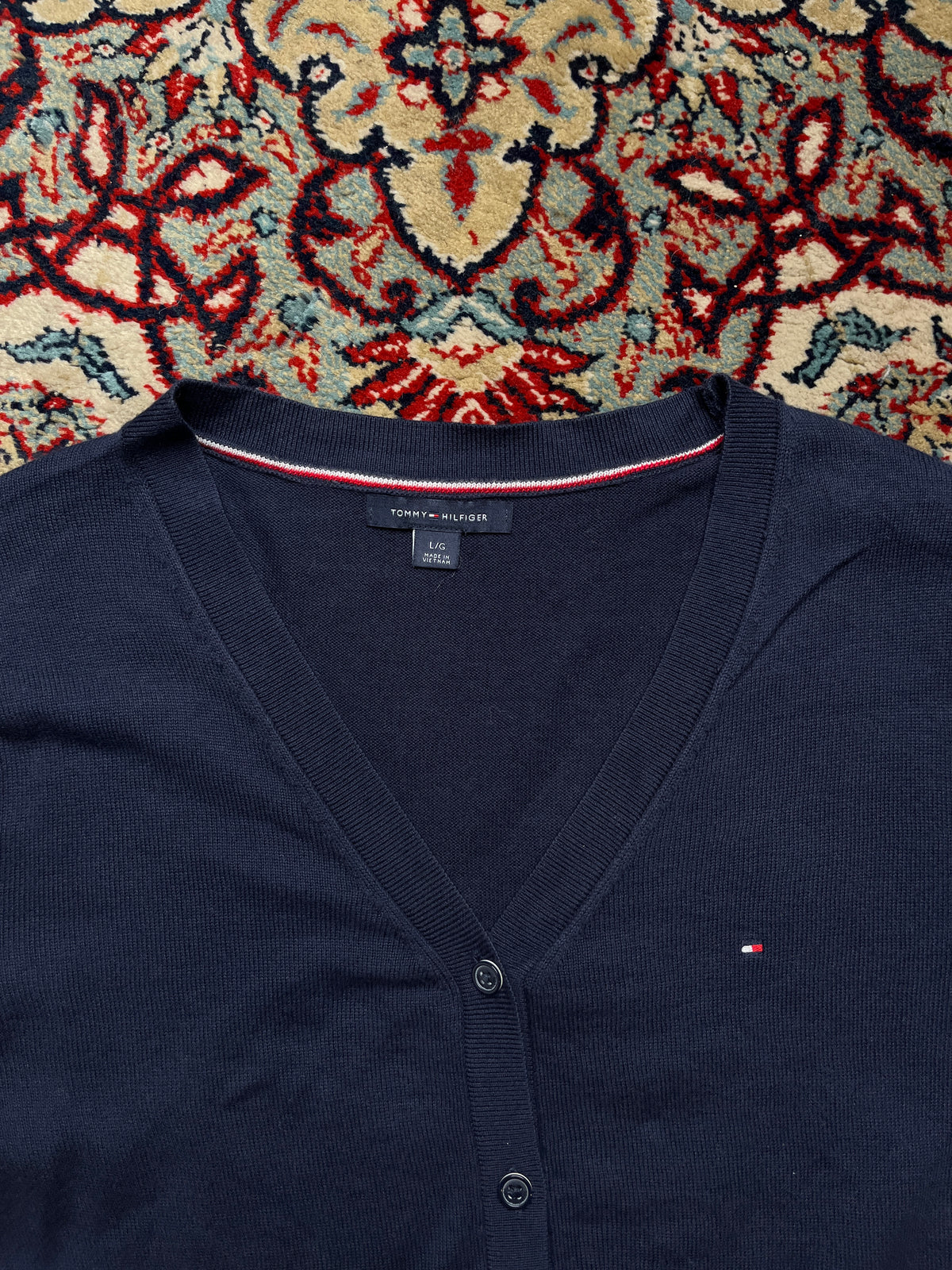 Tommy Hilfiger Navy Blue V-Neck Knit Cardigan - M