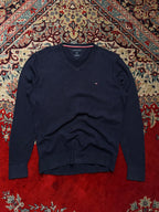 Tommy Hilfiger Navy Blue Pima Cotton Cashmere V-Neck Sweater - M