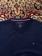 Tommy Hilfiger Navy Blue Pima Cotton Cashmere V-Neck Sweater - M