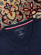 Tommy Hilfiger Navy Blue Pima Cotton Cashmere V-Neck Sweater - M