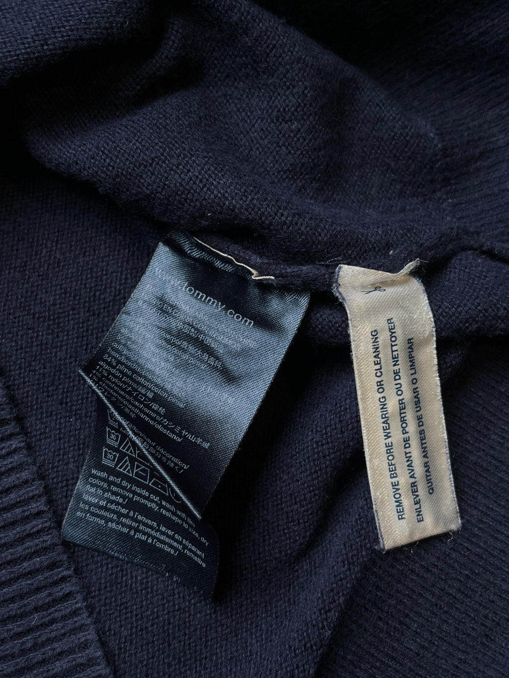 Tommy Hilfiger Navy Blue Pima Cotton Cashmere V-Neck Sweater - M